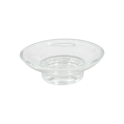 Jabonera de cristal transparente para baño, diseño redondo con base elevada, ideal para jabón sólido