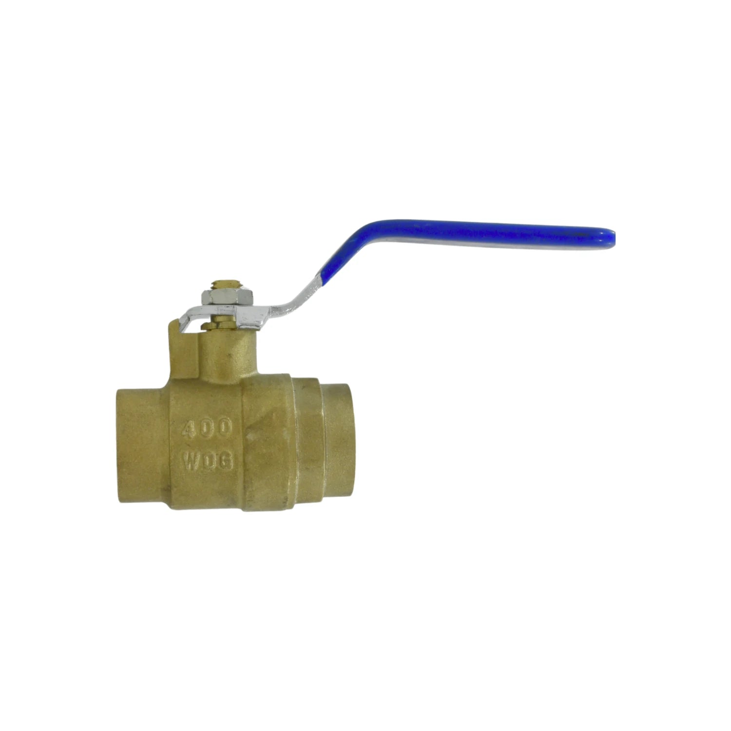 Válvula de esfera de latón con mango azul para control de flujo, presión 400 WOG, uso en fontanería
