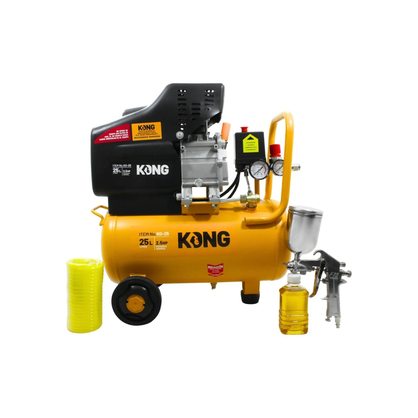 Compresora de aire Kong KO-25 amarilla 25L 2.5HP con pistola para pintar y manguera