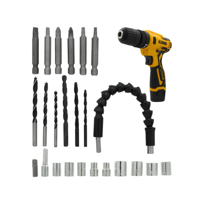 Taladro/atornillador inalámbrico 12 V 3/8 con accesorios Kong KO-12