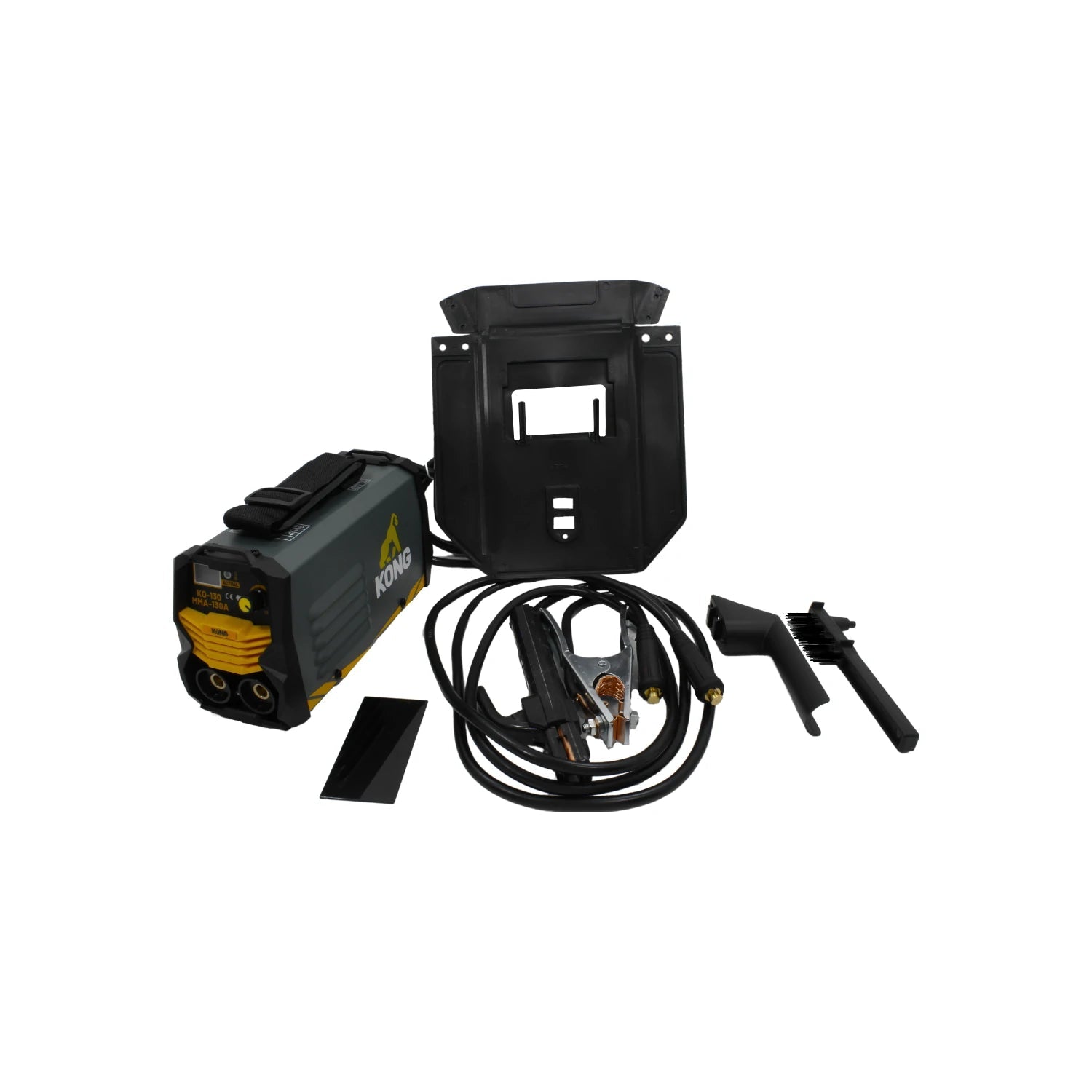 Soldadora inversora KONG KO-130 MMA 130A gris/amarillo con careta, pinza masa y porta electrodo