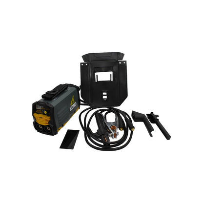 Soldadora inversora KONG KO-130 MMA 130A gris/amarillo con careta, pinza masa y porta electrodo