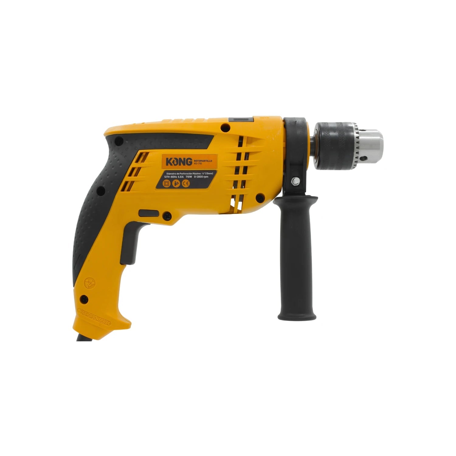 Rotomartillo KONG 1/2" 710W amarillo y negro con mango auxiliar para perforación profesional