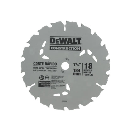 Disco de sierra circular Dewalt 7 1/4" de 18 dientes para corte rápido de madera, eje 5/8" (16mm)