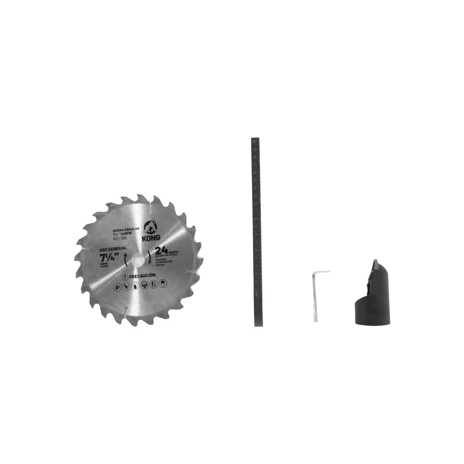 Sierra circular Kong 7 1/4" 1400W, disco 24 dientes para madera, uso general, con guía y llave