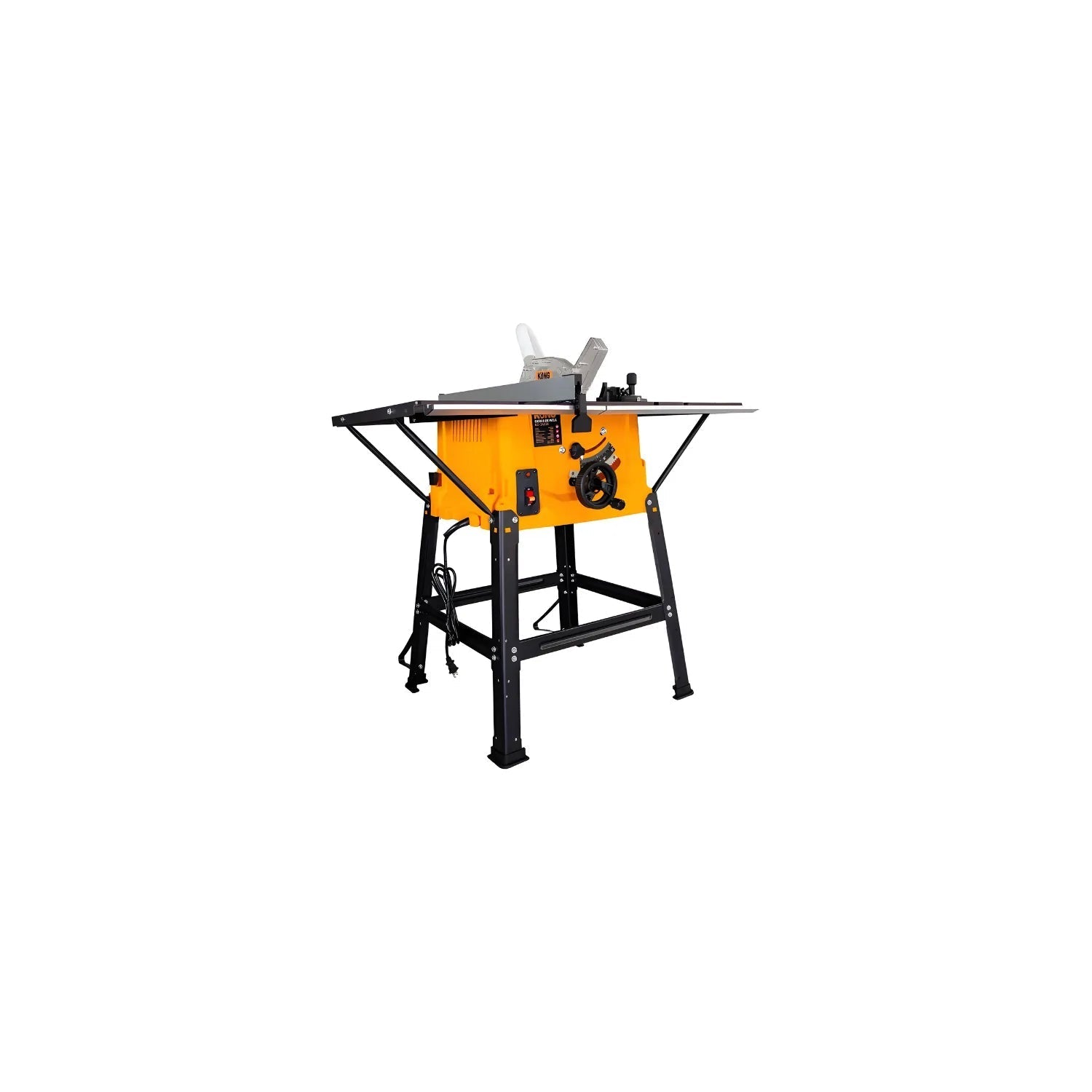 Sierra de mesa eléctrica Kong, amarilla y negra, 10 pulgadas, 800W, con soporte y protector de hoja