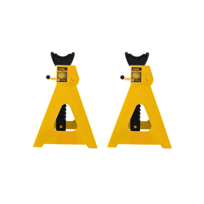 Par de torres para auto KONG amarillas de 6 toneladas con trinquete de seguridad para soporte de vehículos.