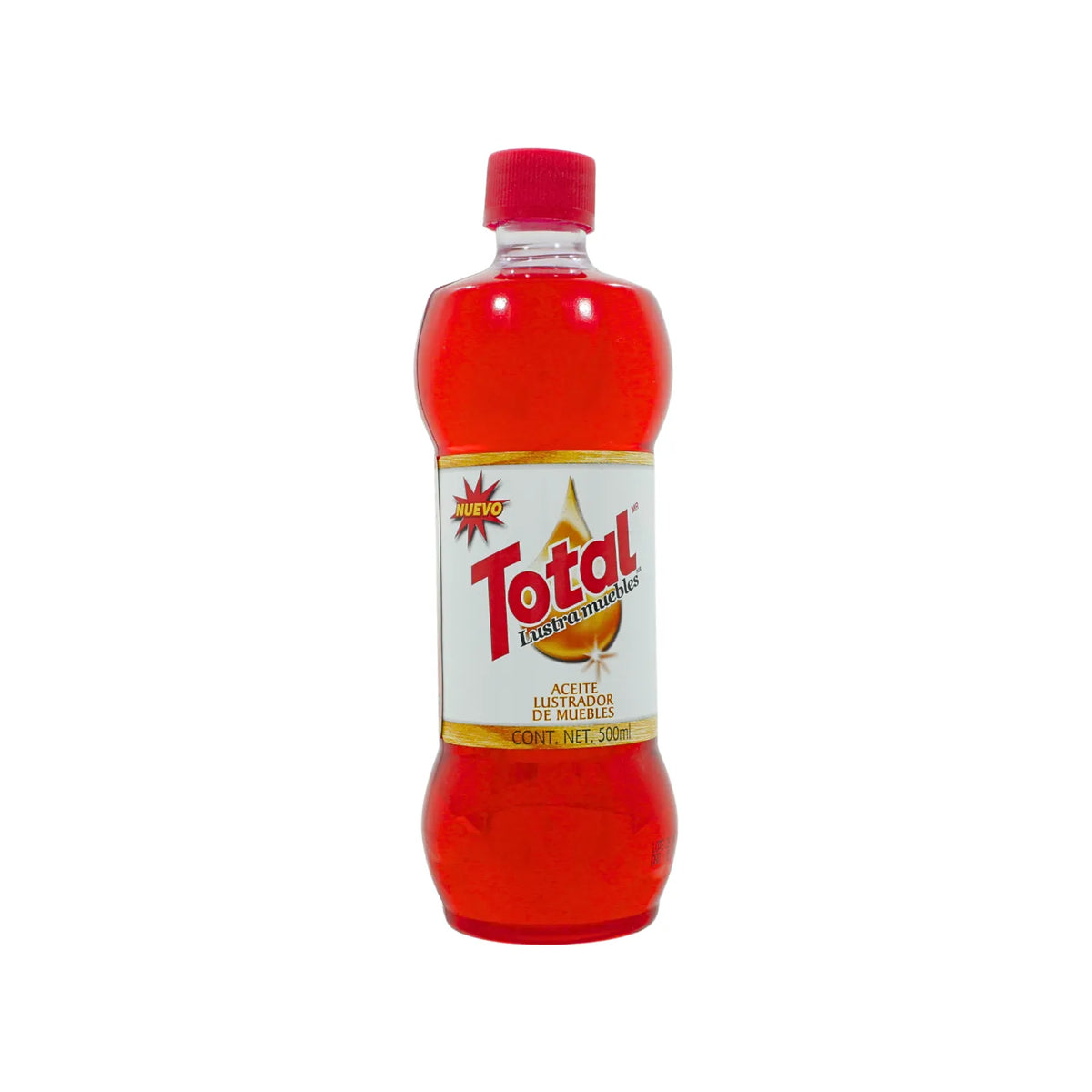 Aceite lustrador de muebles Total 500ml líquido rojo para limpieza y protección de superficies de madera.