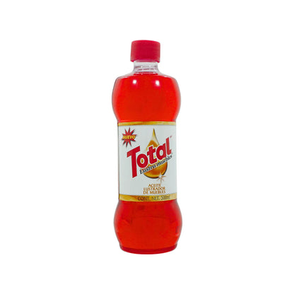 Aceite lustrador de muebles Total 500ml líquido rojo para limpieza y protección de superficies de madera.