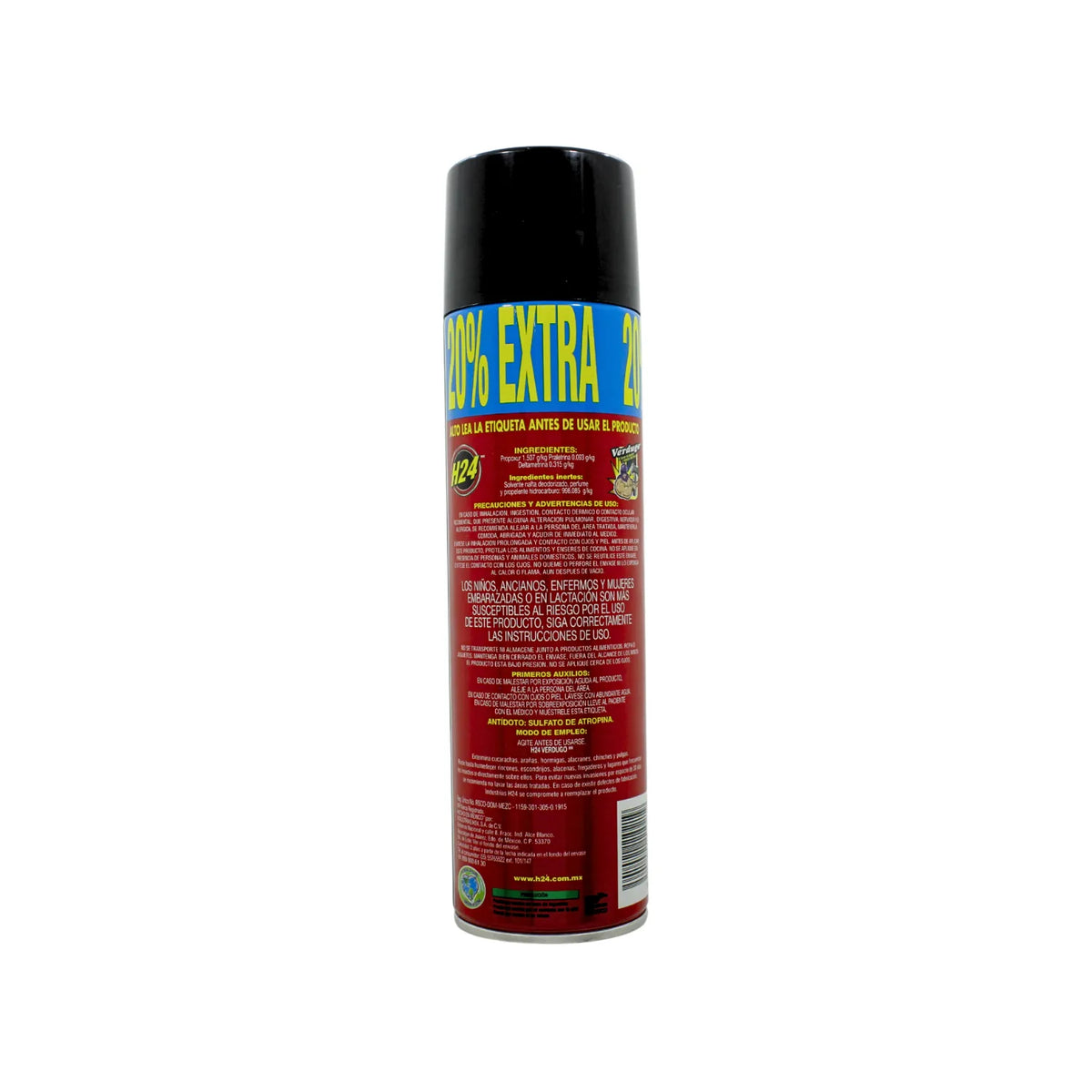 Insecticida H24 Verdugo en aerosol 20% extra para eliminar cucarachas, hormigas y arañas de uso doméstico.