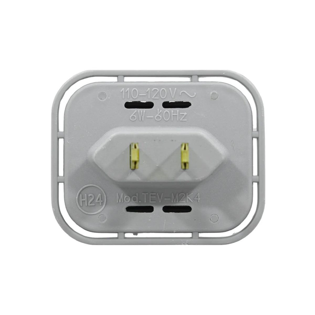 Adaptador de corriente gris 110-120V 6W 60Hz modelo TEV-M2K4 con clavija plana para instalaciones eléctricas.