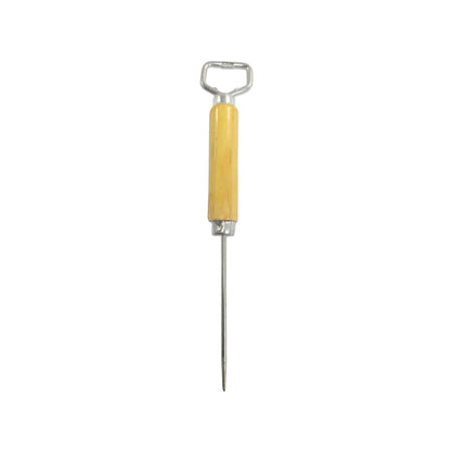 Picahielo con destapador de botellas, mango de madera clara y punta de acero inoxidable