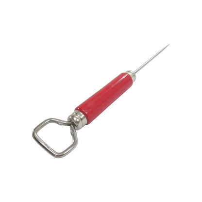 Picahielo con destapador de botellas, mango rojo y punta afilada de acero