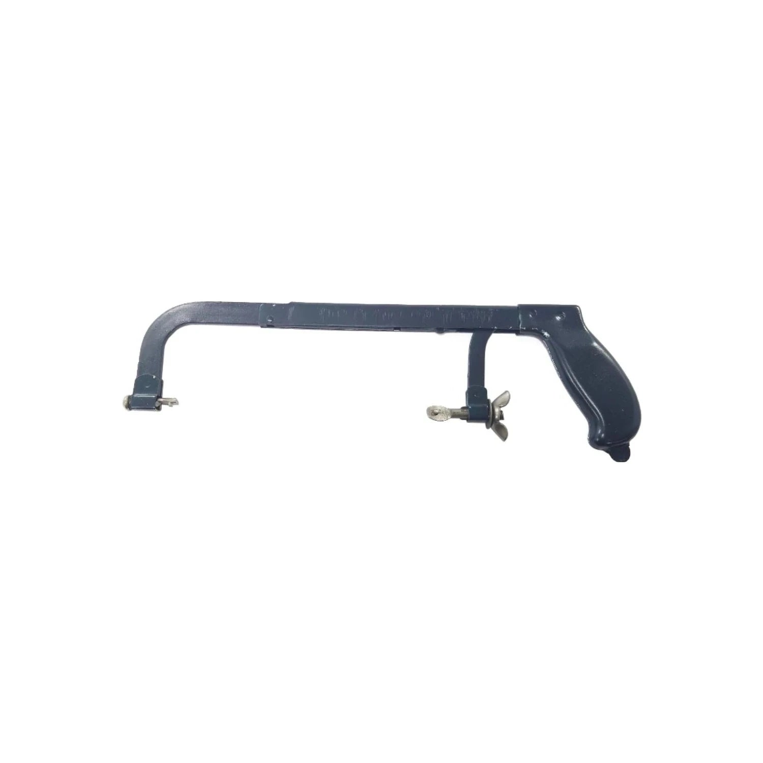 Arco para segueta manual azul marino, con mango ergonómico y ajuste de hoja para corte de metal.