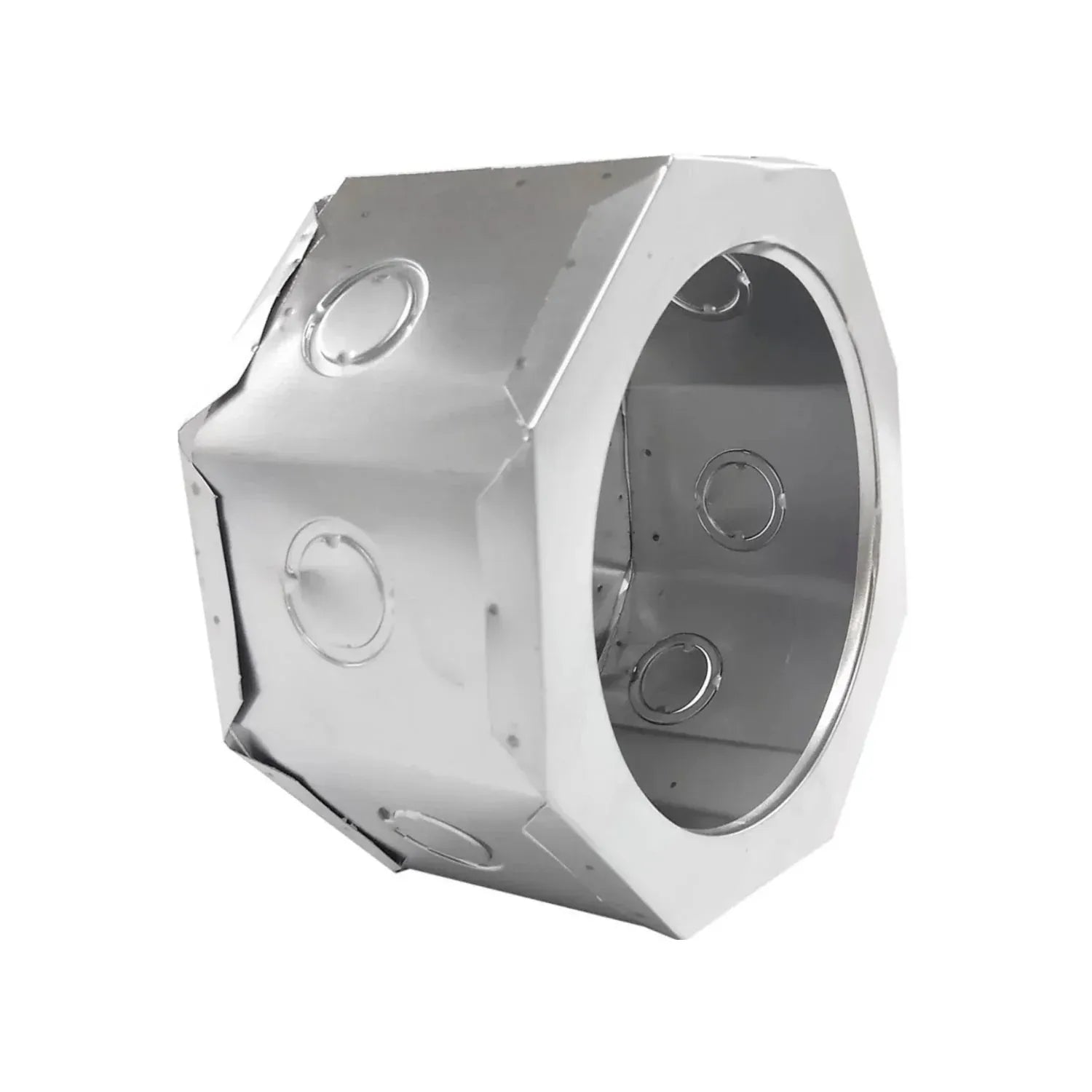 Bote integral octagonal metálico galvanizado con perforaciones para instalación eléctrica 12x8 cm