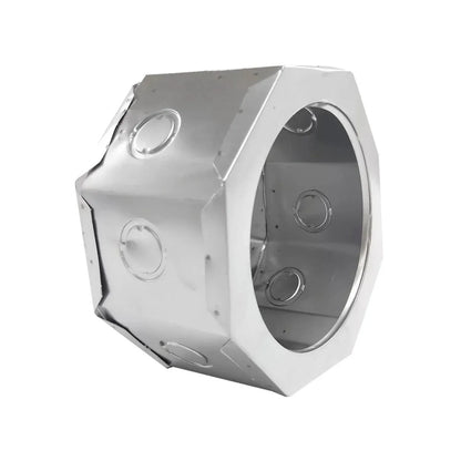 Bote integral octagonal metálico galvanizado con perforaciones para instalación eléctrica 12x8 cm