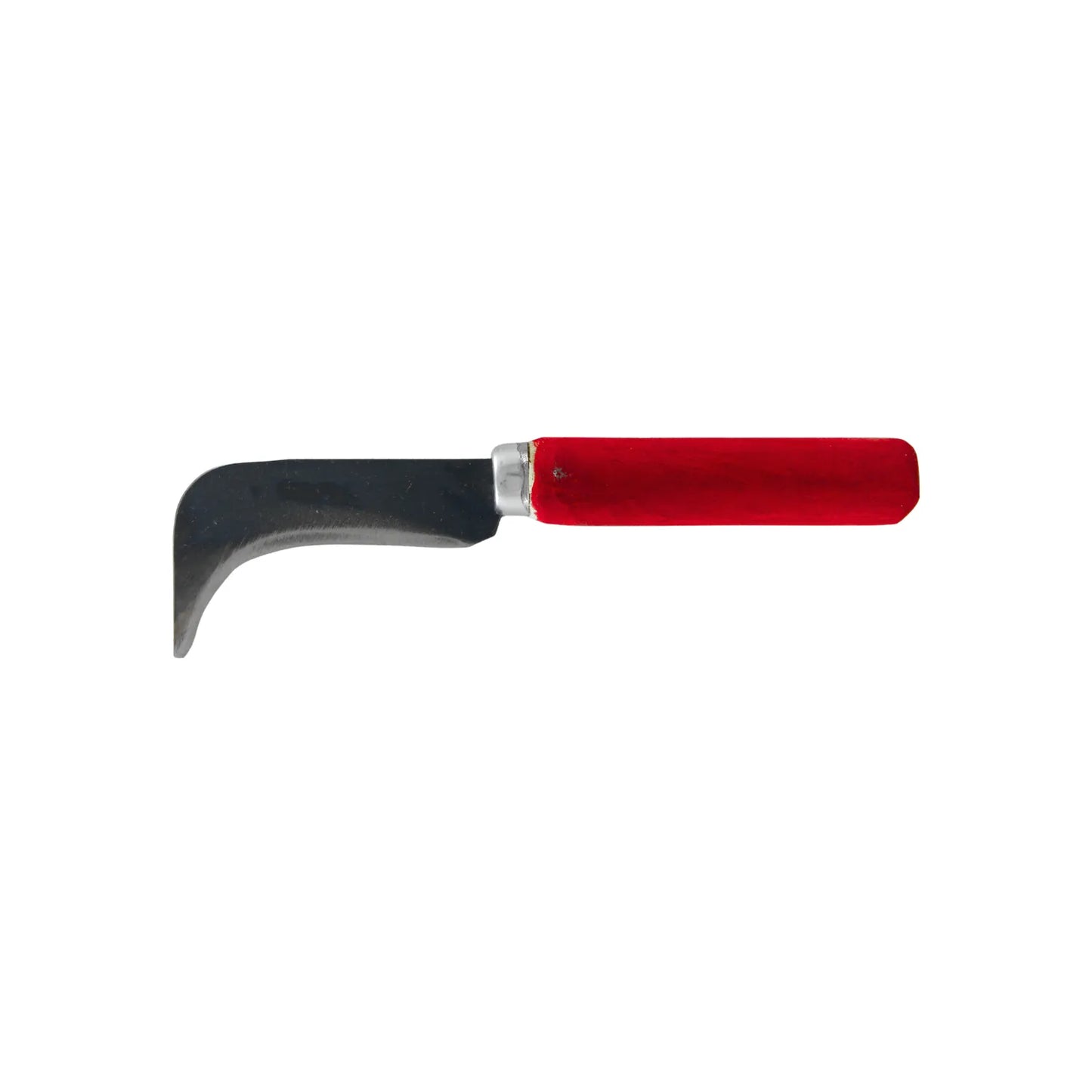 Cuchillo curvo tipo gancho para linóleo con mango rojo para corte de alfombras y vinilos