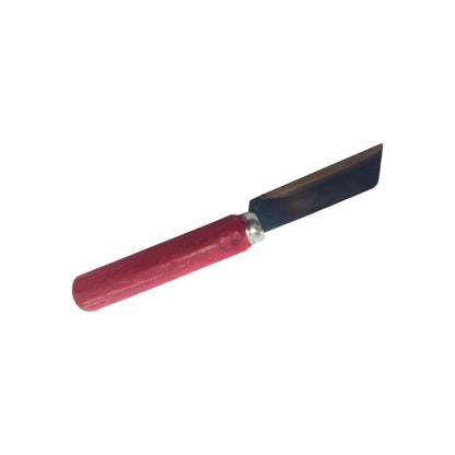 Cuchillo de tallado con mango de madera rojo y hoja de acero de filo recto con punta biselada