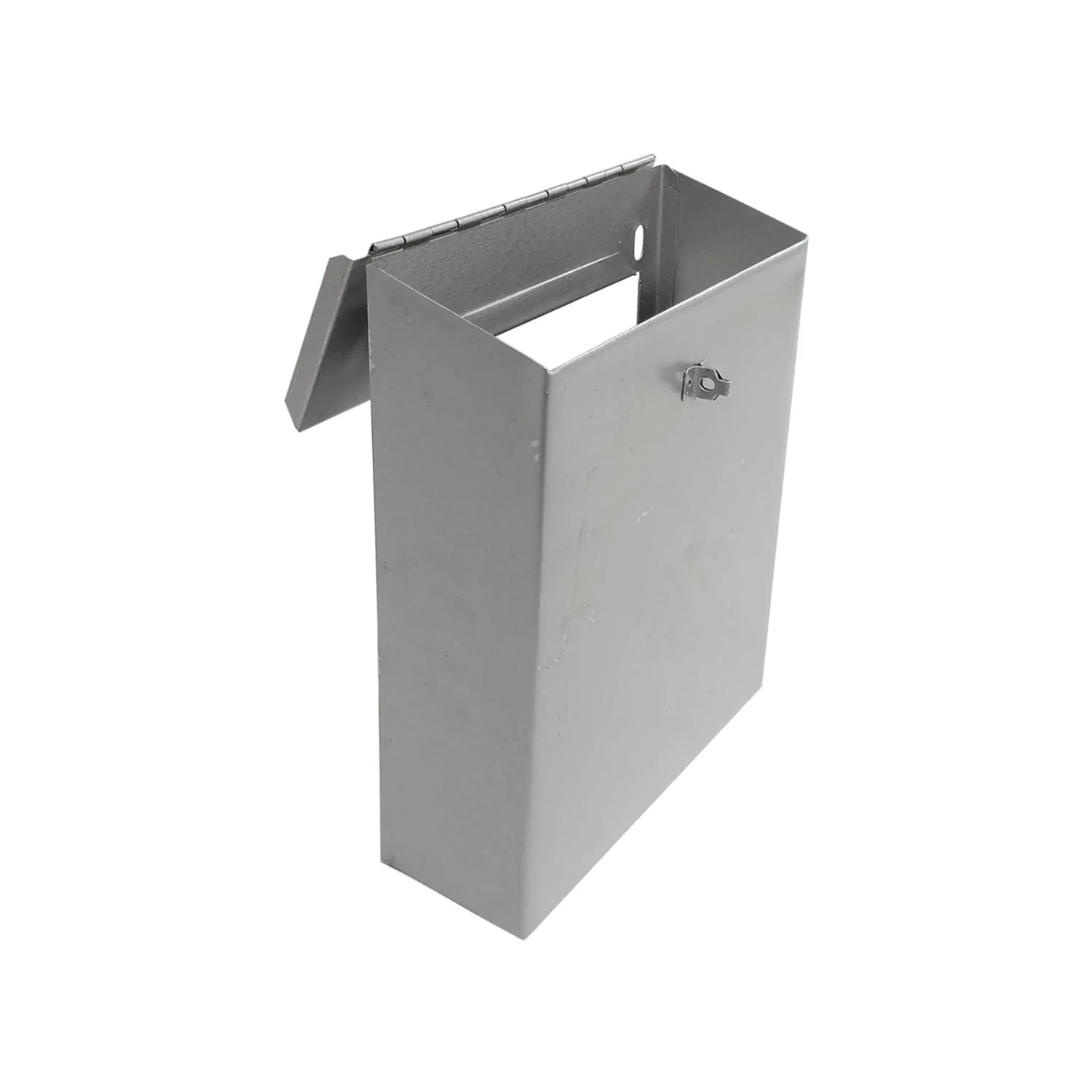 Buzón de metal gris mediano, reforzado, con tapa abatible y cerradura para cartas y correo