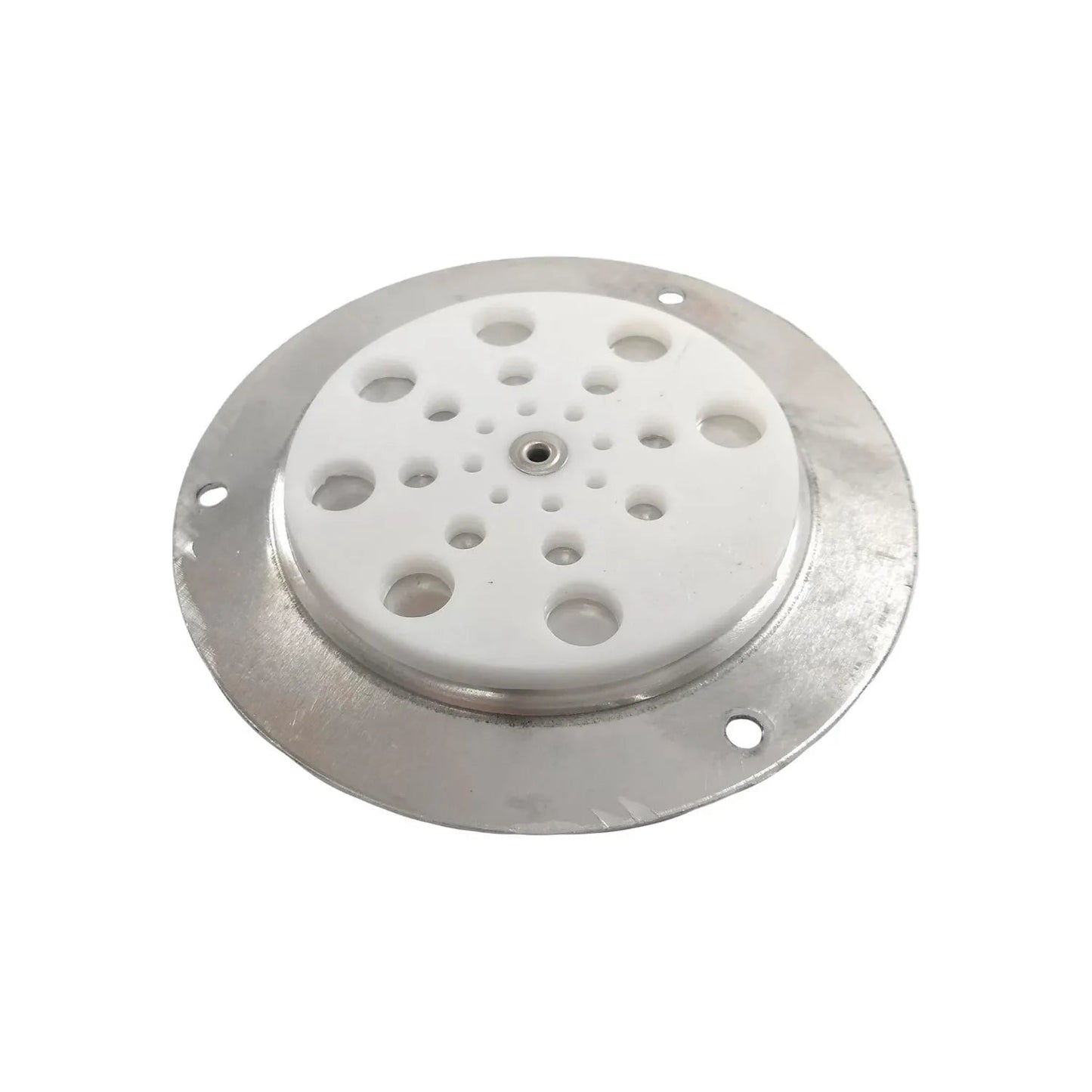 Rejilla para coladera de aluminio, centro blanco con diseño de orificios tipo flor para drenaje