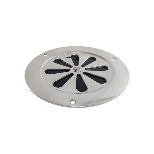 Rejilla de aluminio redonda cromada con diseño floral para coladera de piso