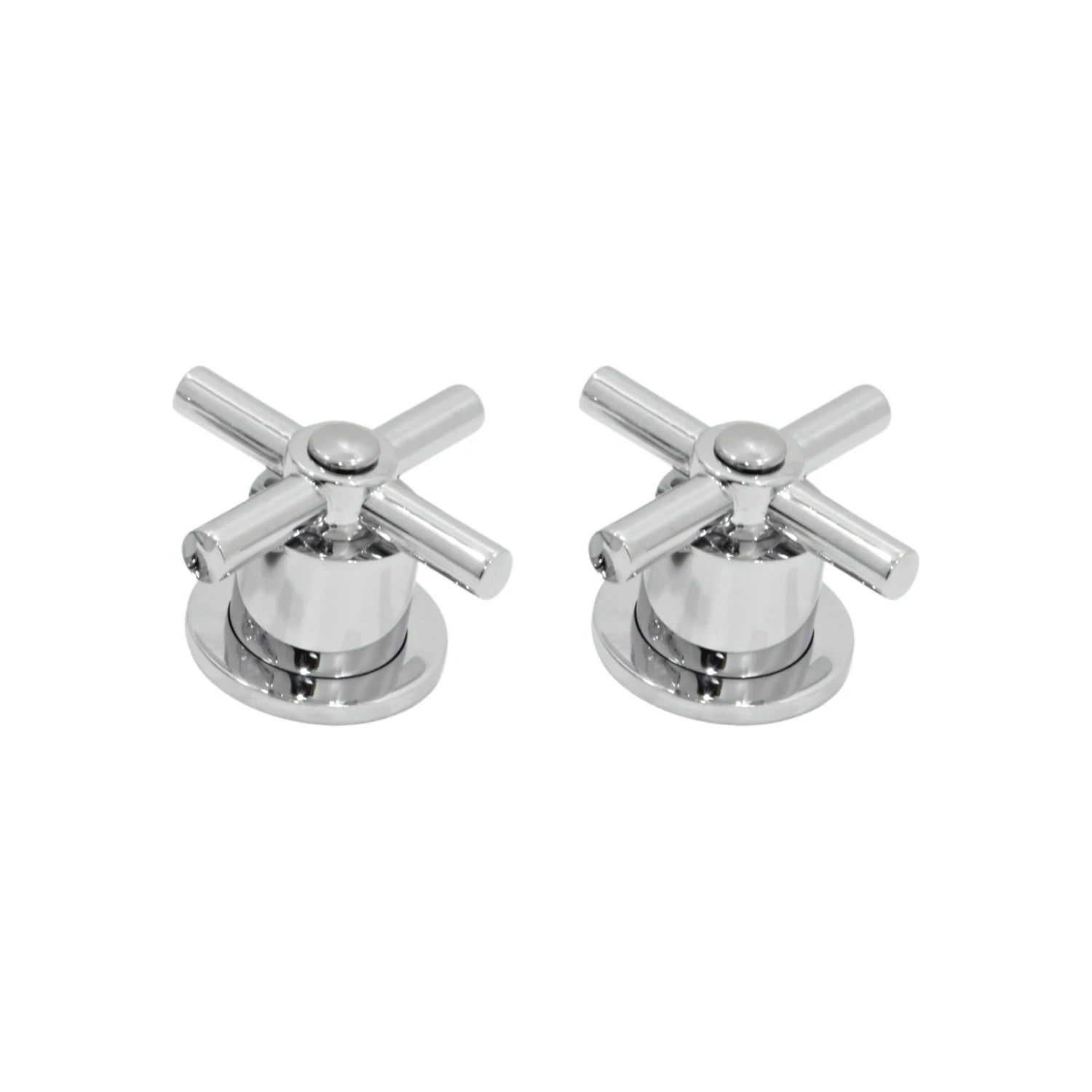 Par de manerales cromados tipo cruz para regadera o grifo de baño, de metal brillante para plomería moderna.