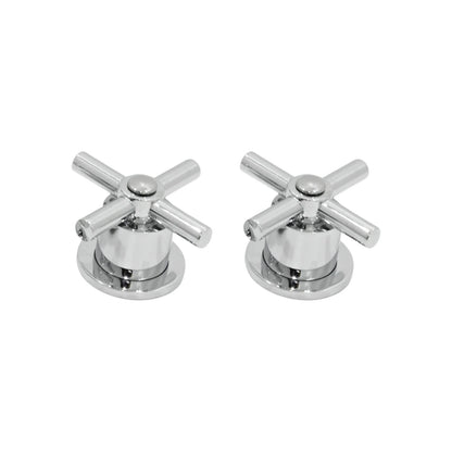 Par de manerales cromados tipo cruz para regadera o grifo de baño, de metal brillante para plomería moderna.