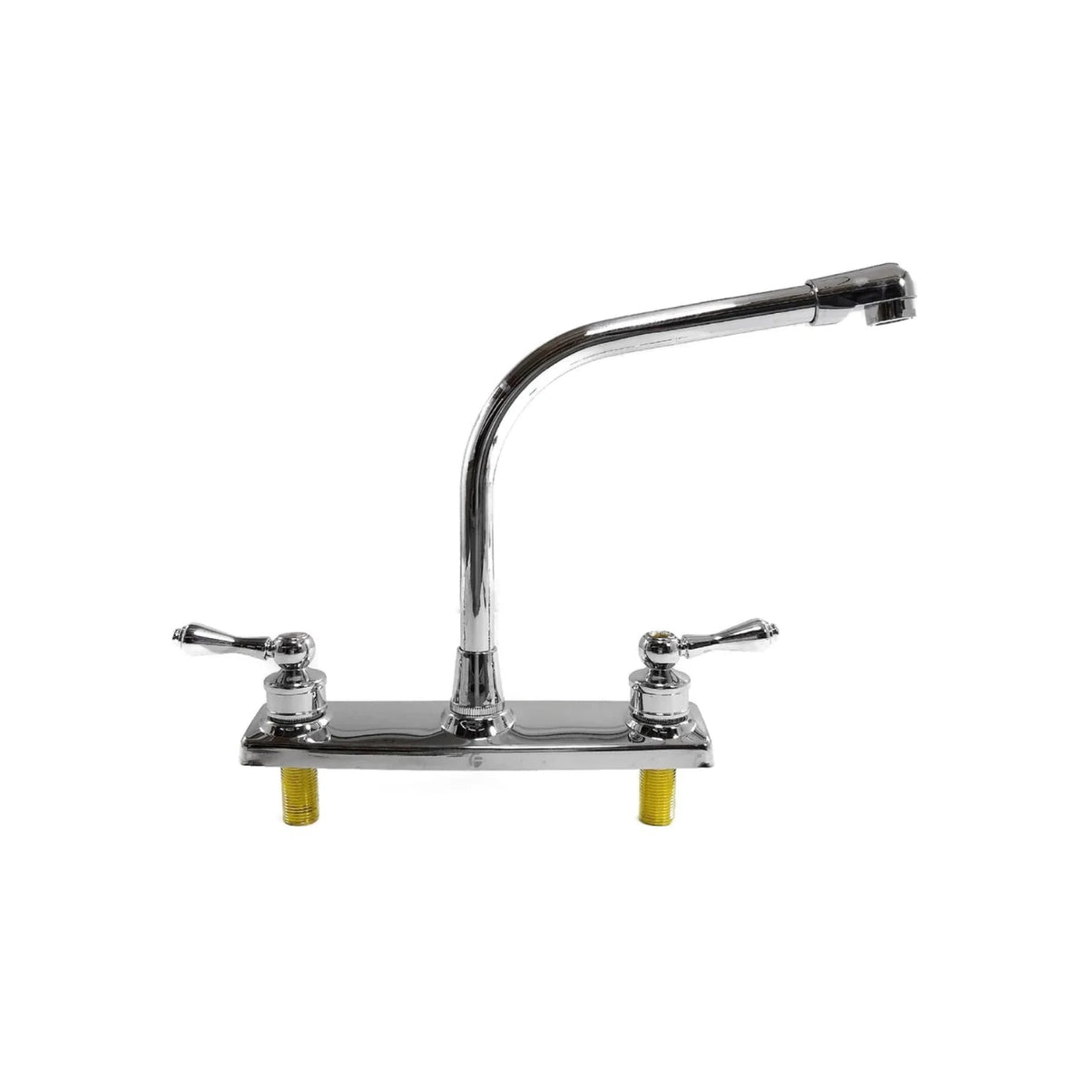 Mezcladora cromada para fregadero de cocina de 8 pulgadas con doble manija y cuello de ganso