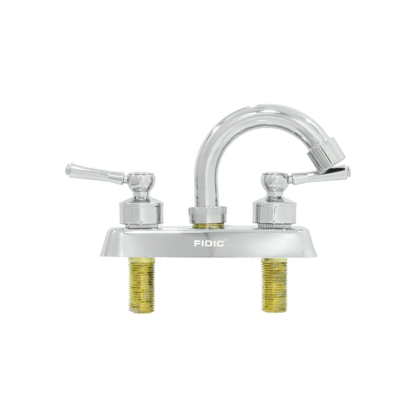 Mezcladora FIDIC cromada para lavabo, bimando con manijas de palanca y caño tipo cuello de ganso.