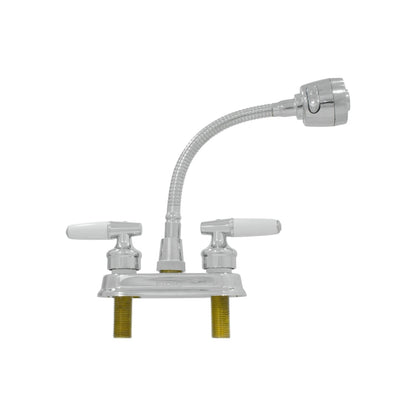 Mezcladora para lavabo Fidic 4 pulgadas cromada doble maneral blanco con cuello de ganso flexible