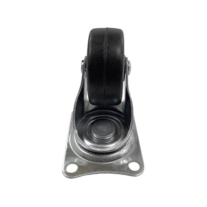 Rodaja giratoria negra de 2 pulgadas, rueda de goma con base de acero para muebles y equipos.