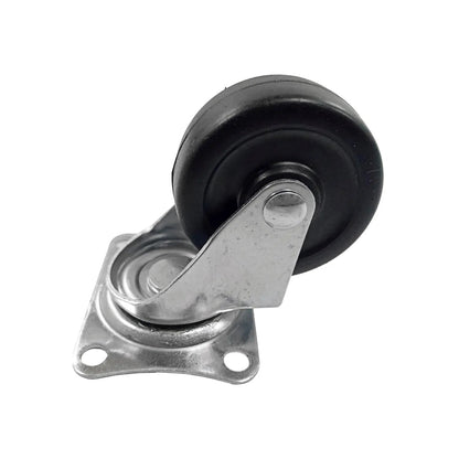 Rodaja giratoria negra de 2 pulgadas, base metálica, rueda de caucho, para muebles.