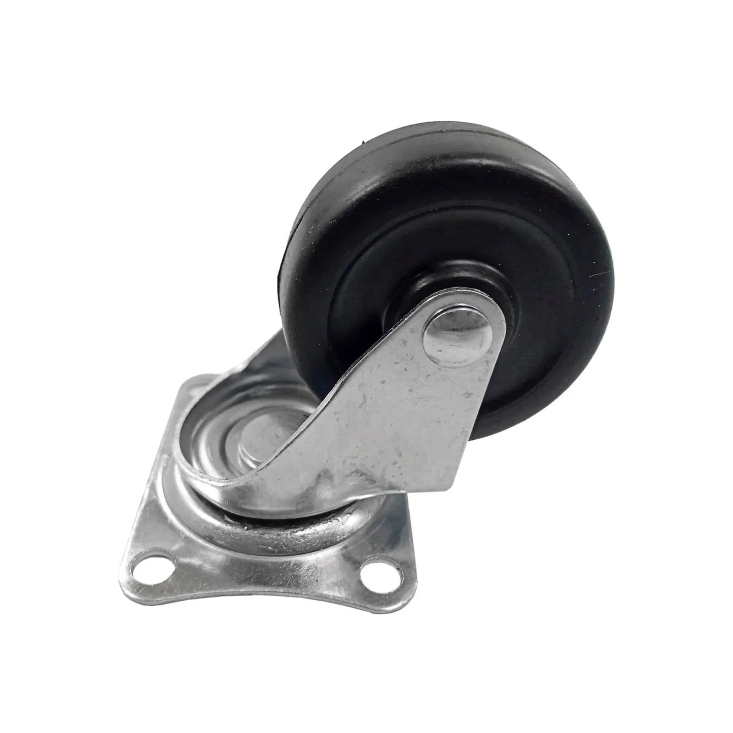 Rodaja giratoria Maincraft 2.5" negra, rueda de hule con placa metálica, para mobiliario y carros.