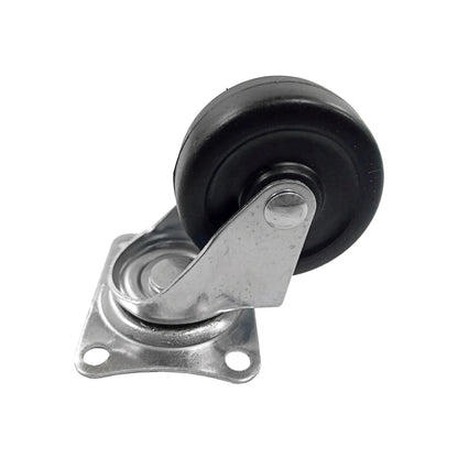 Rodaja giratoria Maincraft 2.5" negra, rueda de hule con placa metálica, para mobiliario y carros.