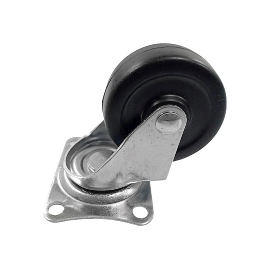 Rodaja giratoria negra de 3 pulgadas, rueda de goma con base metálica para muebles y equipos.