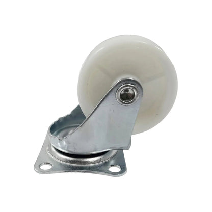 Rodaja giratoria con base de placa, rueda de nylon color beige, ideal para muebles y carritos.