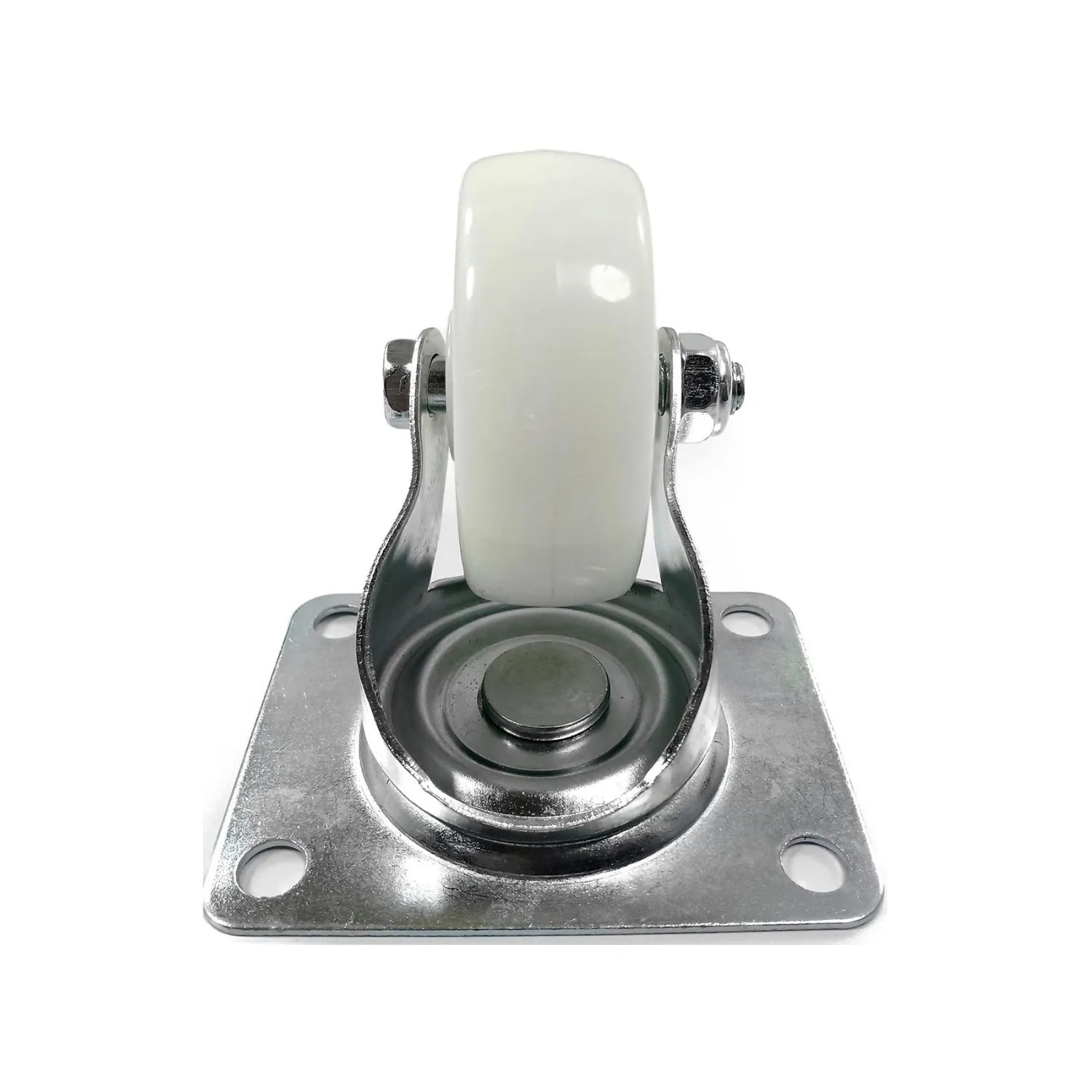 Rodaja giratoria 3 pulgadas, rueda blanca, placa metálica cuadrada para muebles