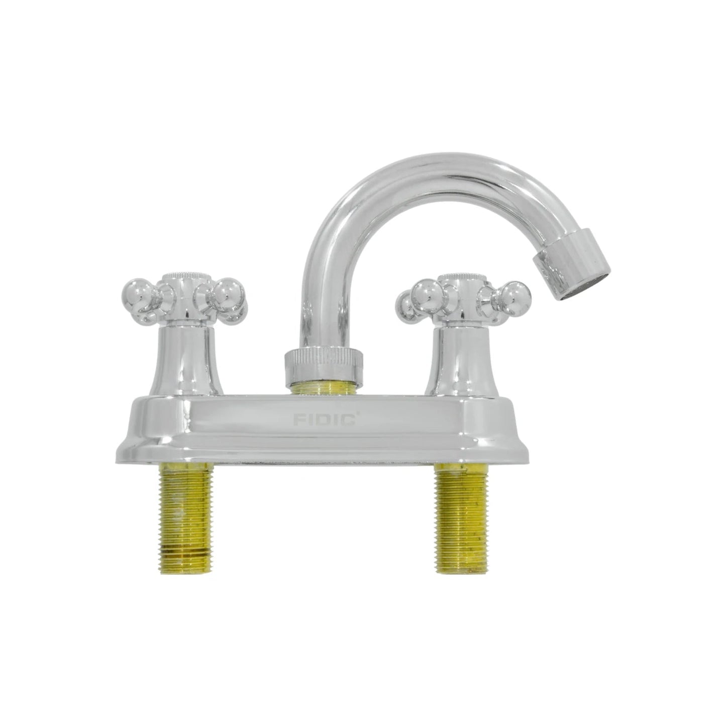 Mezcladora para lavabo Fidic 4" con dos manerales estilo cuello de ganso acabado cromado brillante