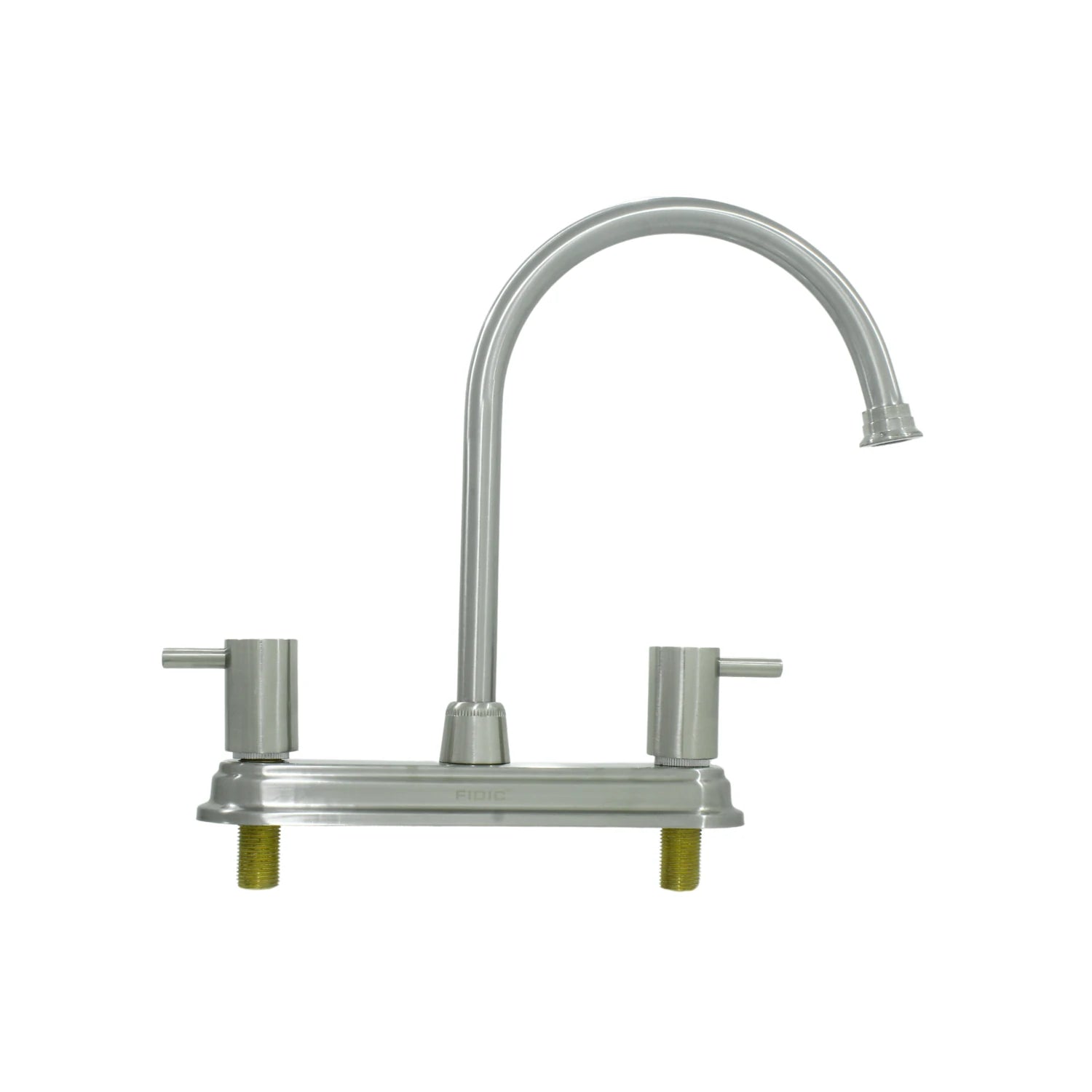 Mezcladora de fregadero FIDIC 8 pulg, doble maneral, cuello de ganso, níquel cepillado.