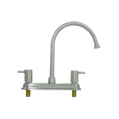 Mezcladora de fregadero FIDIC 8 pulg, doble maneral, cuello de ganso, níquel cepillado.