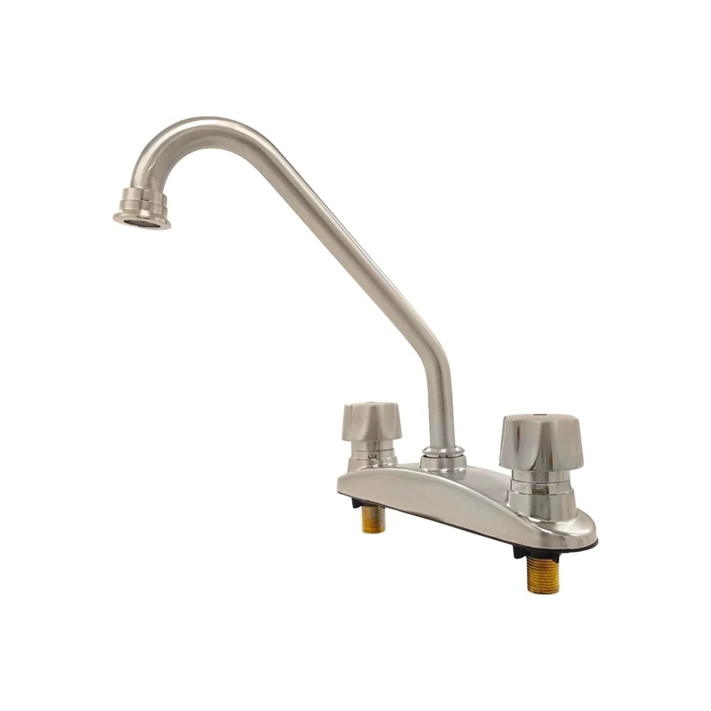 Mezcladora de fregadero para cocina 8" níquel cepillado con cuello de ganso y doble manija tipo perilla