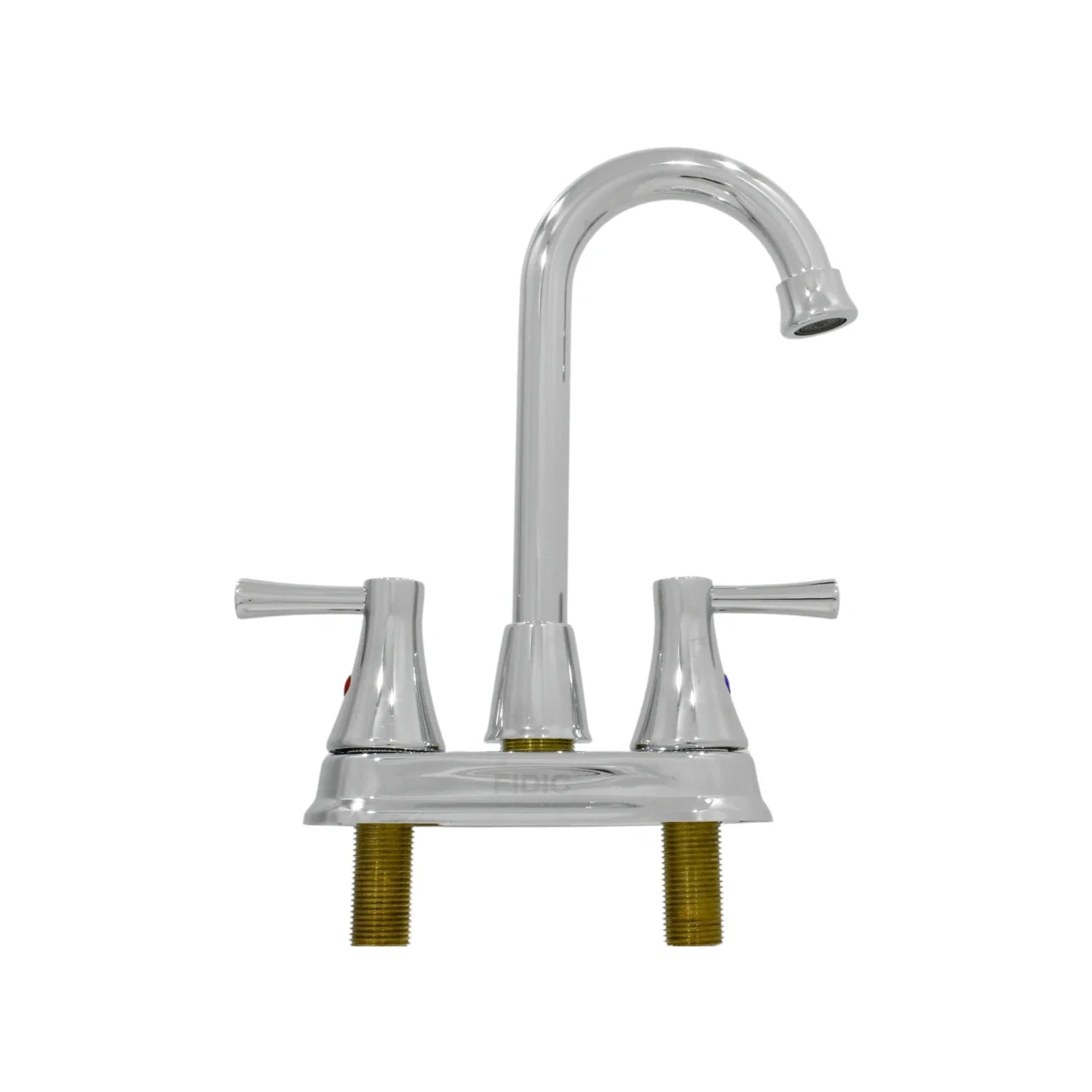 Cuerpo de bronce.,Cubierta metálica.,Acabado: Satín.,Cuello metálico.,Maneral de palanca.