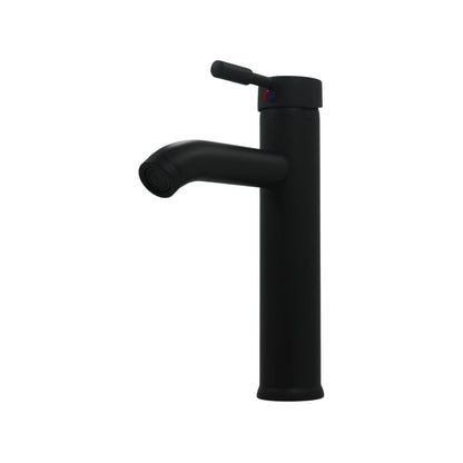 Mezcladora monomando negra para lavabo, diseño alto y moderno con acabado mate, ideal para baños.