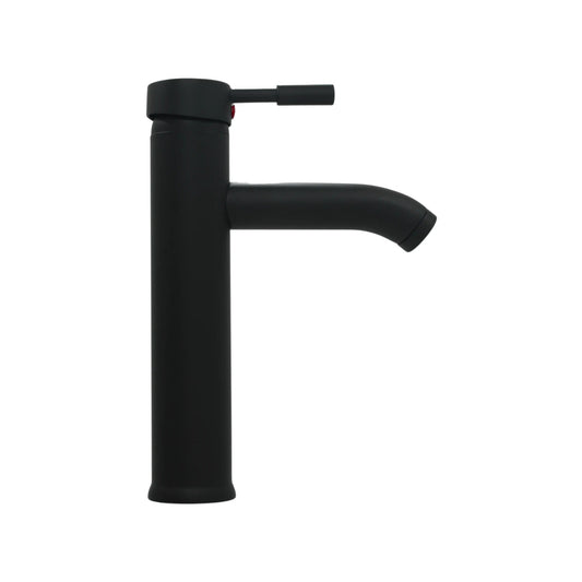 Mezcladora monomando alta para lavabo, acabado negro mate, diseño moderno