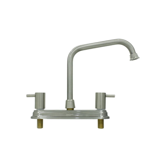 Cuerpo bronce.,Cuello metálico tipo bar.,Cubierta metálica.,Acabado: Satín.,Llaves: 1/4" de vuelta.