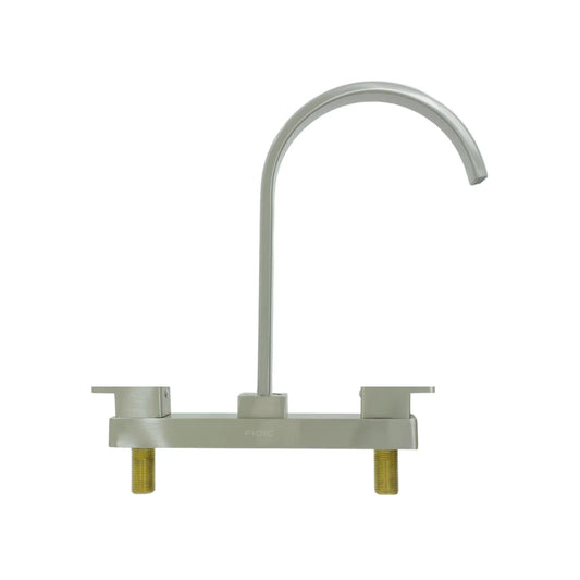 Cuerpo bronce.,Cuello metálico tipo curvo plano.,Cubierta metálica.,Acabado: Satín.,Llaves: 1/4" de vuelta.