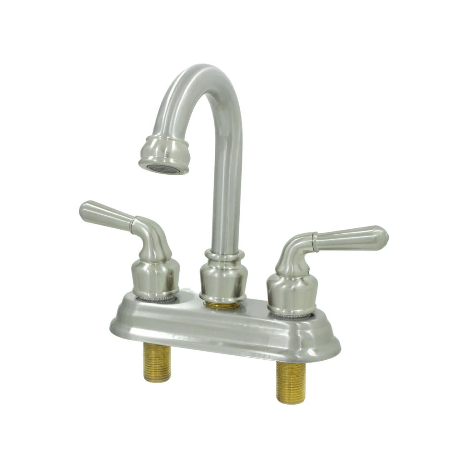 Mezcladora de lavabo 4 pulg. níquel cepillado, doble manija, cuello de ganso, para baño