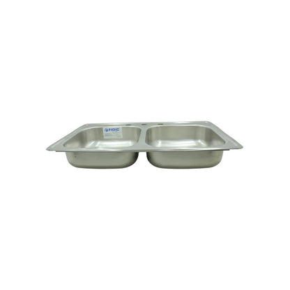 Tarja Fidic de acero inoxidable doble tina para cocina, con orificios de grifería, sobreponer.