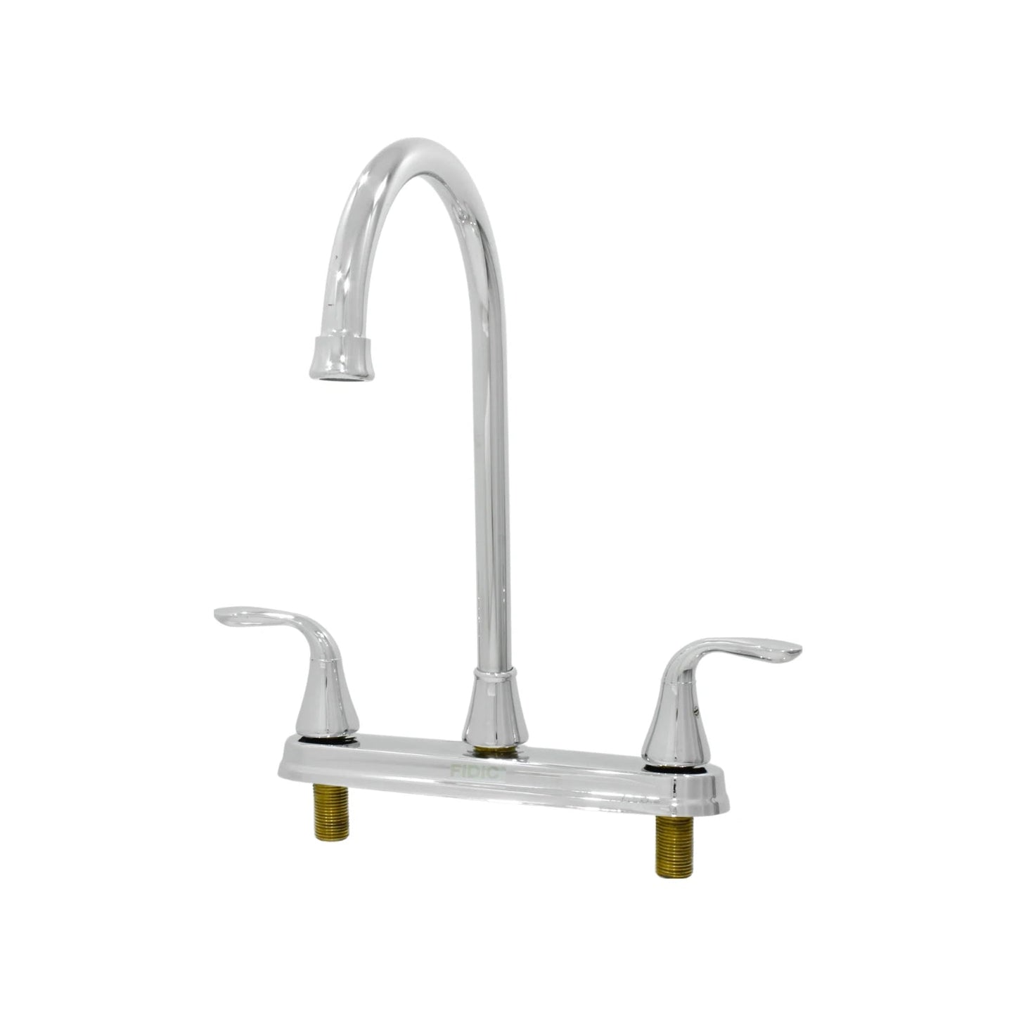 Mezcladora para fregadero de cocina 8" FIDIC, doble manija, acabado cromado brillante, cuello de ganso