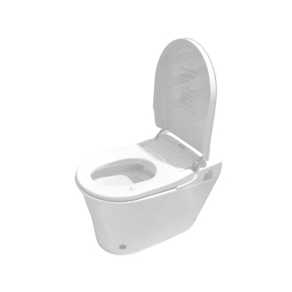 Baño inteligente blanco con bidet electrónico integrado, inodoro moderno de alta tecnología para confort.